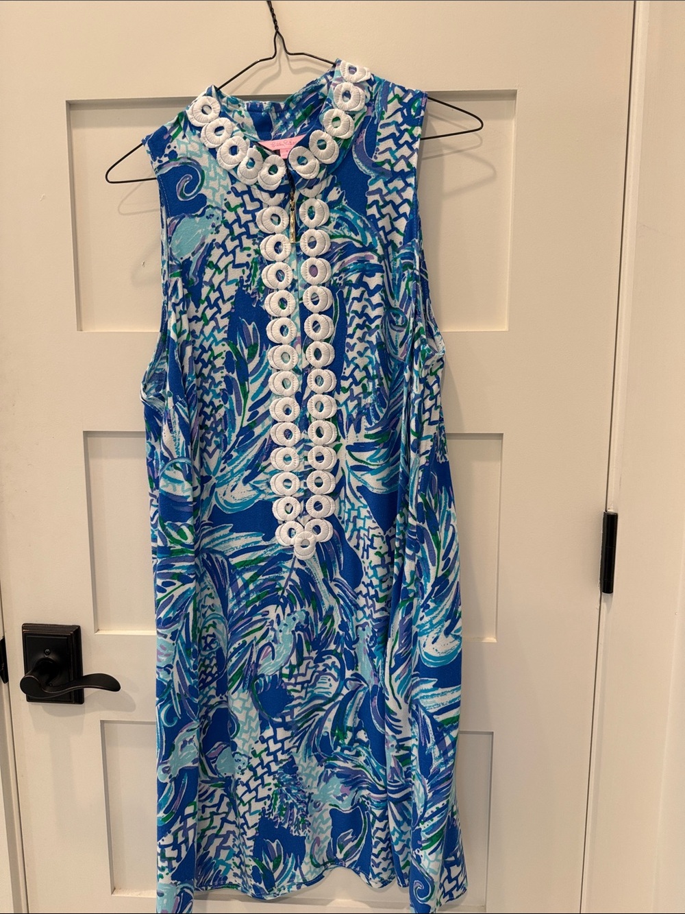 Lilly Pulitzer Sleeveless Blue Printed Shift Dress with White Trim
